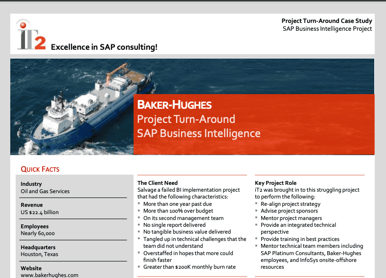 iT2 Puts Baker-Hughes’ SAP Business Intelligence Project Back on Track